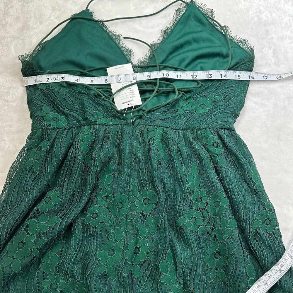 Aooksmery Women's Size M Lace Mini Dress‎ Emerald Green Tie Back New - Picture 14 of 15